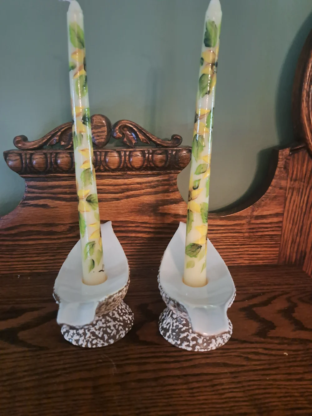 Vtg Royal Haeger R1760 Candlesticks I Stone Lace With Handpainted Candles